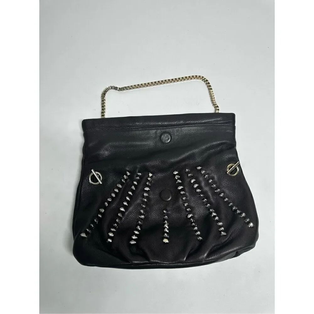 ANN TAYLOR LOFT Small Dark Brown Leather Clutch Shoulder Bag Metal Strap